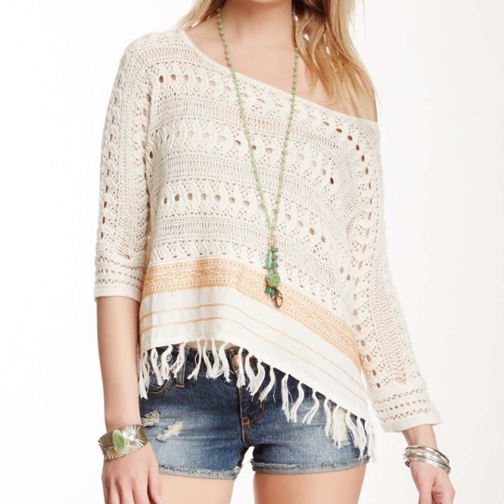 FP Sweet popover crochet top sweater. XS